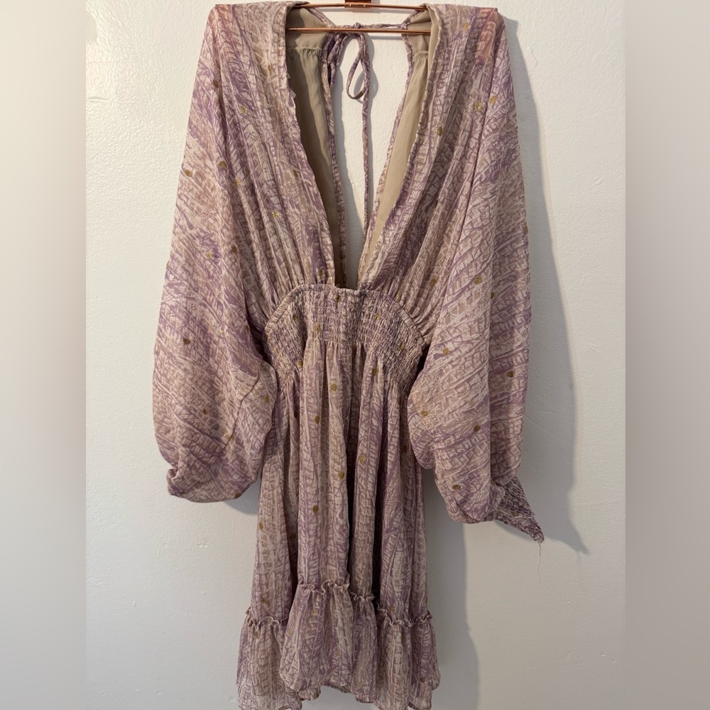 Lovestitch Lavender & Gold long Sleeve Mesh Dress - Size S - Picture 3 of 4